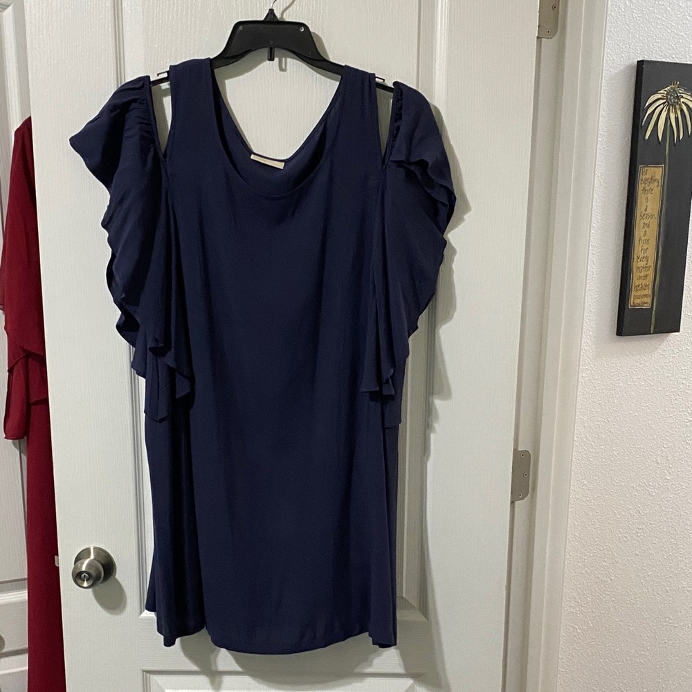 Michael Kors Navy Cold Shoulder Midi Dress